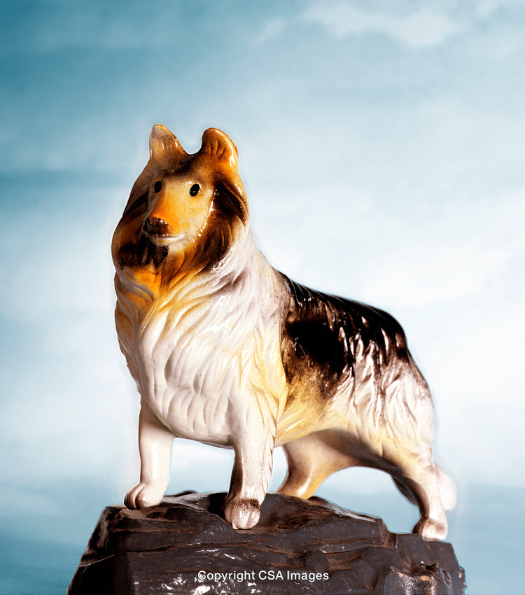 Realistic Figurine of a Collie Dog on a Rock Base