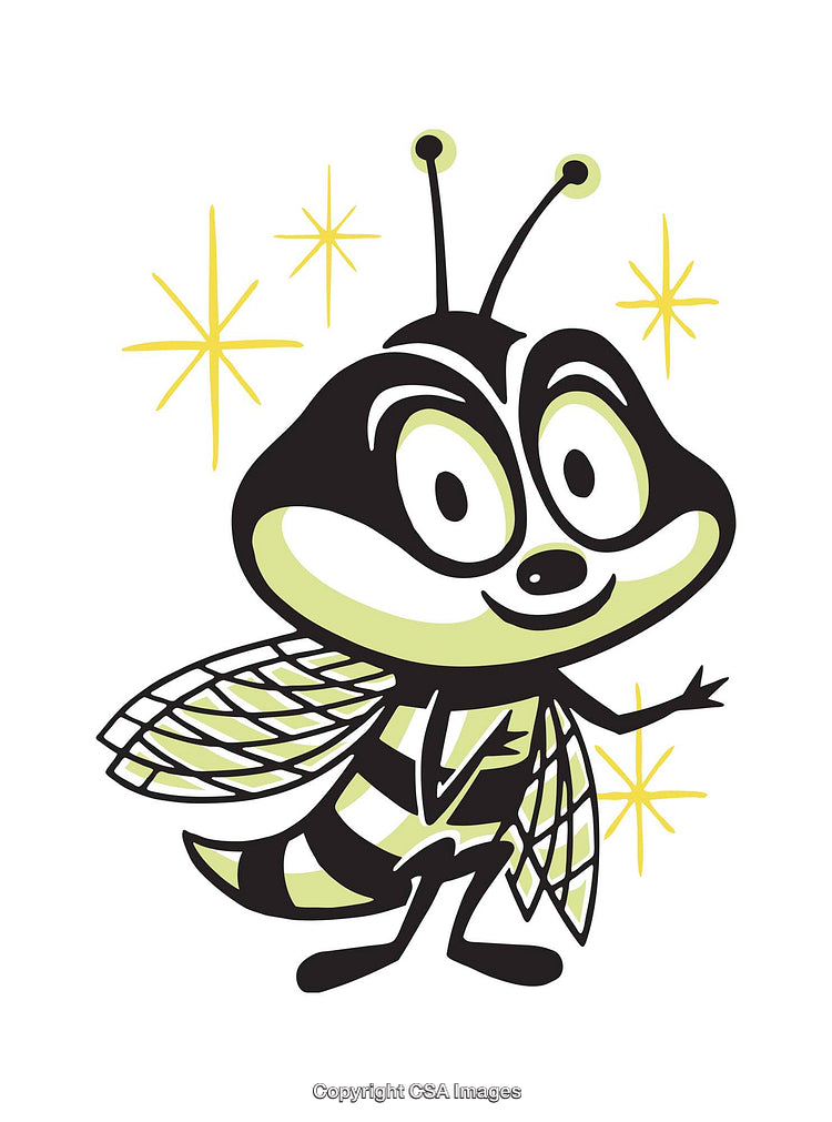 Cartoon Illustration of Cute Smiling Bee with Stars Background