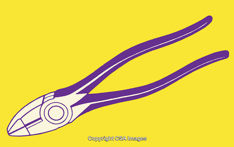 Colorful Line Art Illustration of Cutting Pliers on Vibrant Yellow Background