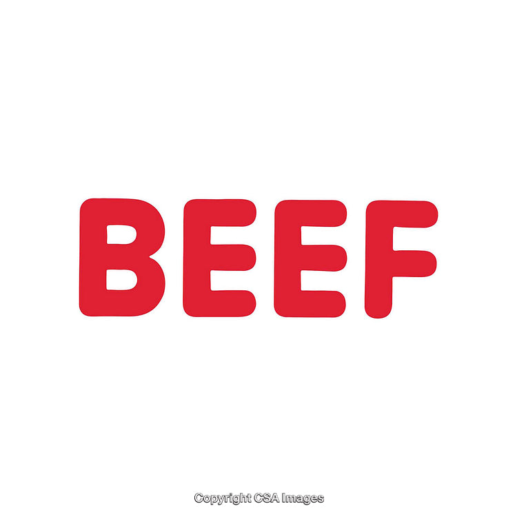 Red Block Letters Spelling 'Beef' on White Background