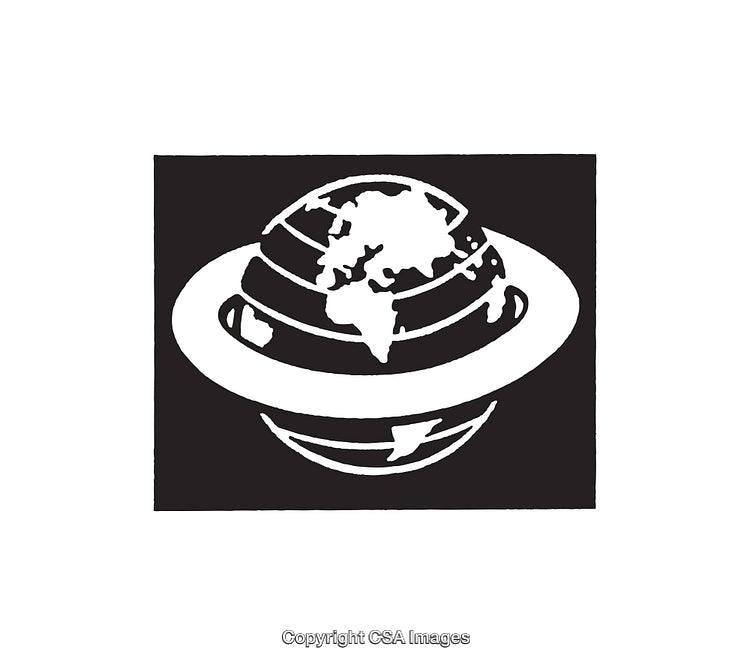 Black and White Globe with Orbit Design Illustration