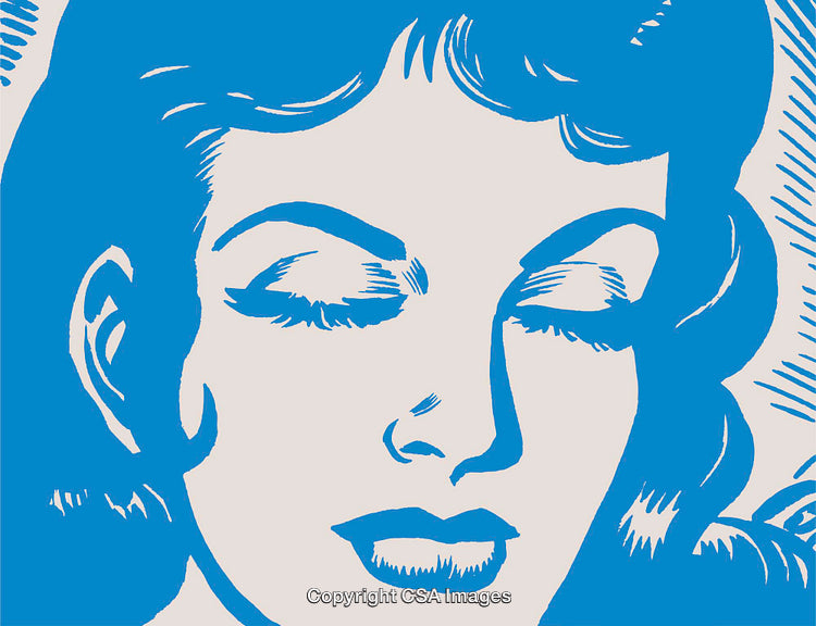 Blue-Themed Pop Art Illustration of a Woman's Face With Closed Eyes