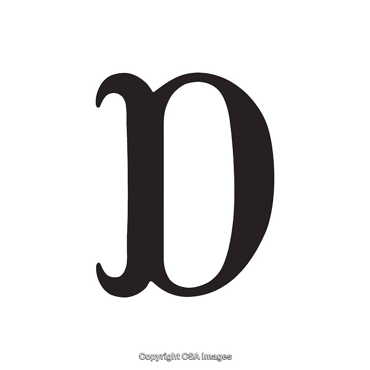 Black Serif Letter D on White Background in Bold Typography