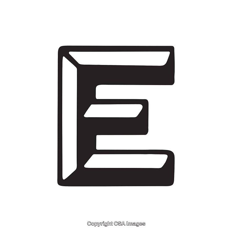 Bold Black Stylized Letter E With Geometric Design on White Background