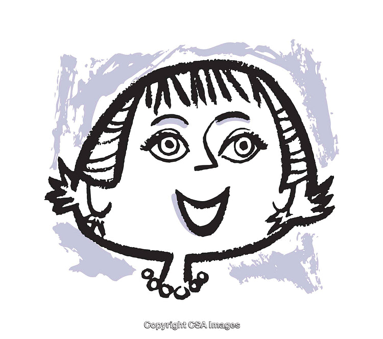 Playful Cartoon Sketch of a Happy Woman on Textured Background