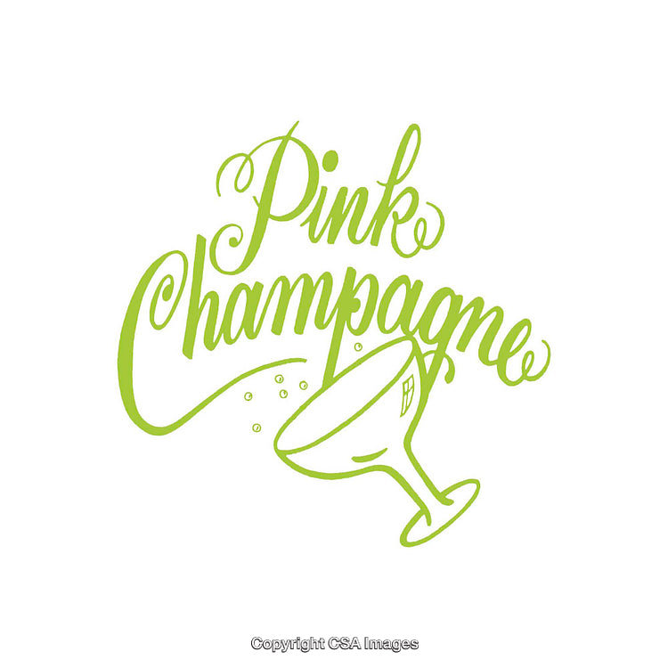 Elegant Green Calligraphy for Pink Champagne on White Background