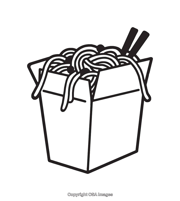 Black and White Line Art Illustration of Chinese Takeout Noodles
