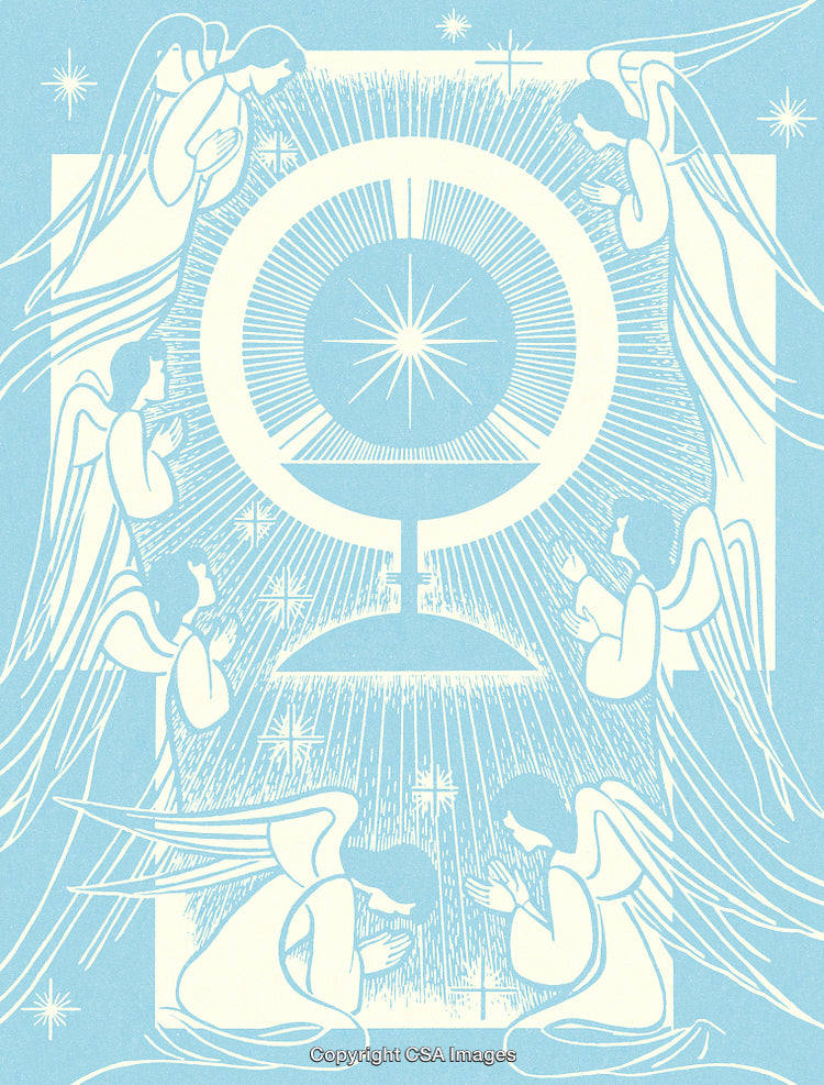 Celestial Depiction of Angels in Worship Surrounding Holy Radiance