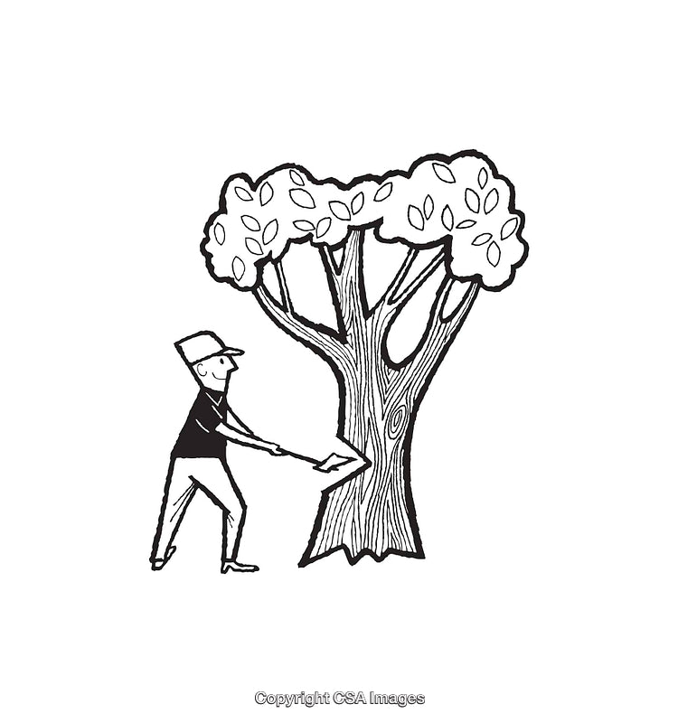 Black and White Line Art of a Man Chopping a Tree