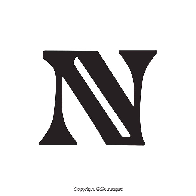 Classic Stylized Black Letter N Design Isolated on White