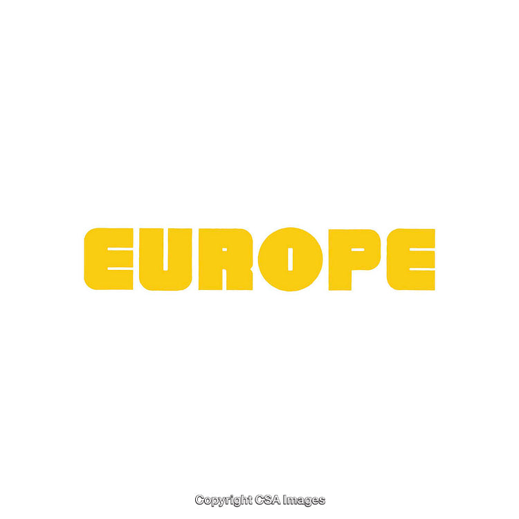 Stylized Yellow Text Reading Europe in Bold Typeface on White Background