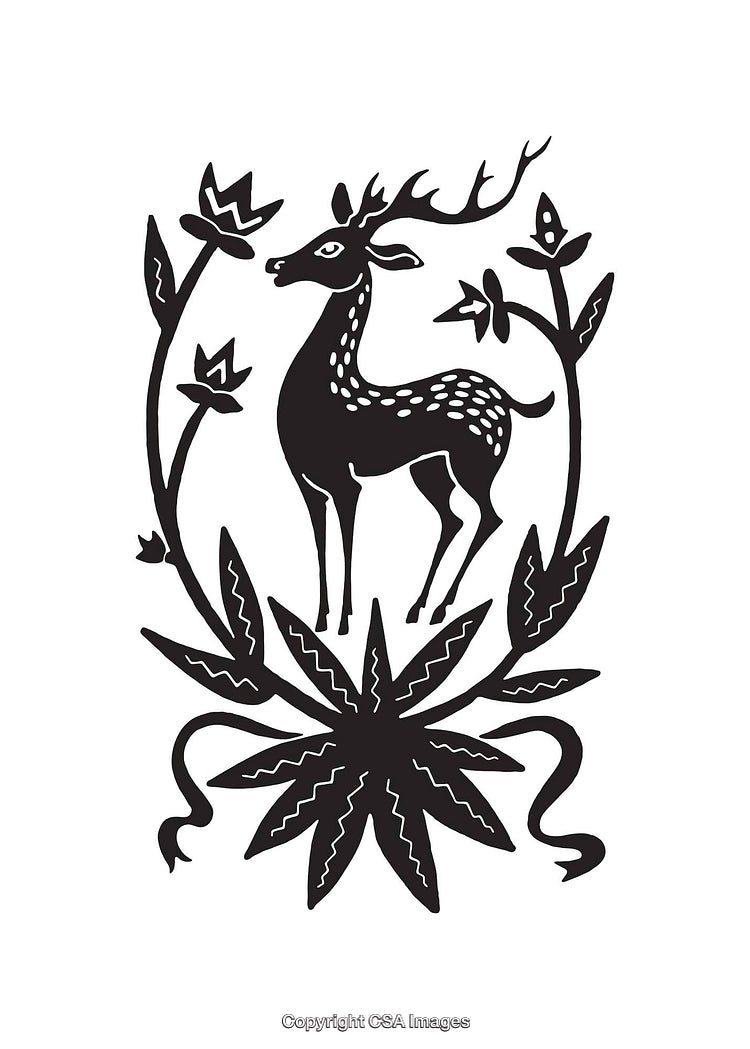 Intricate Black And White Line Art Illustration Featuring A Majestic Deer