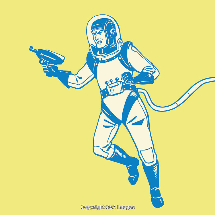 Retro Illustration of Space Explorer With a Laser Gun in Hand