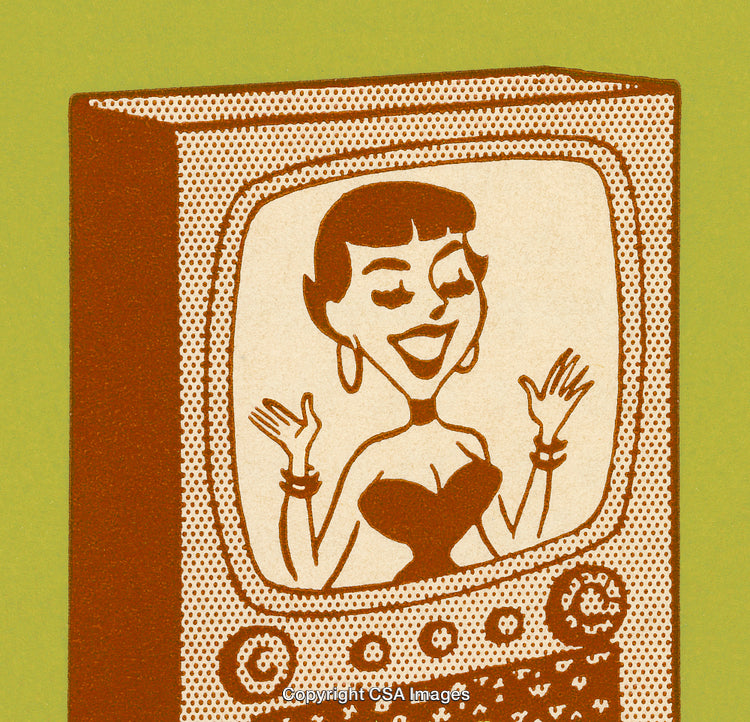 Vintage Television Illustration Featuring Stylish Woman in Retro Design