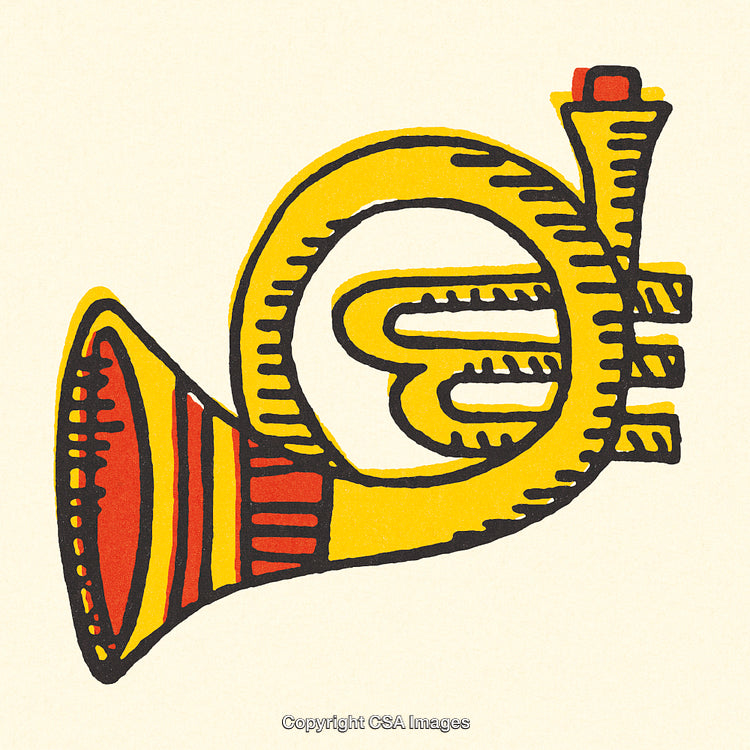 Colorful Hand-Drawn Trumpet Illustration with Artistic Yellow and Red Tones
