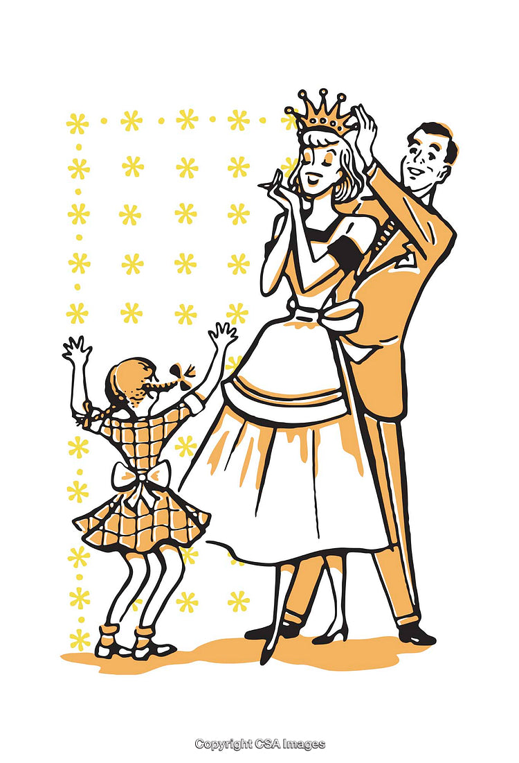 Retro Illustration of Family Celebrating Crowning Moment Together