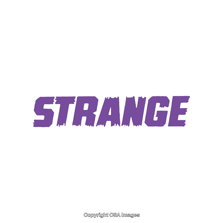 Purple Text Reading Strange in a Bold Typeface on White Background