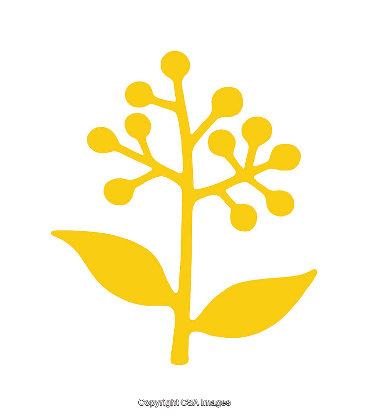 Bright Yellow Abstract Plant Icon with Decorative Details and Leaves