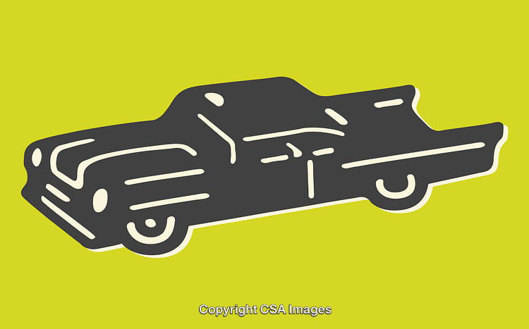 Retro Car Line Art Illustration on Vibrant Yellow Background