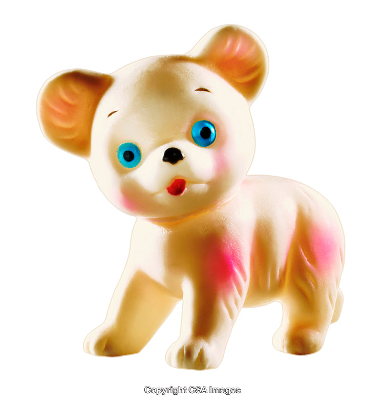 Colorful Plastic Toy Bear Figurine with Blue Eyes and Cheerful Expression