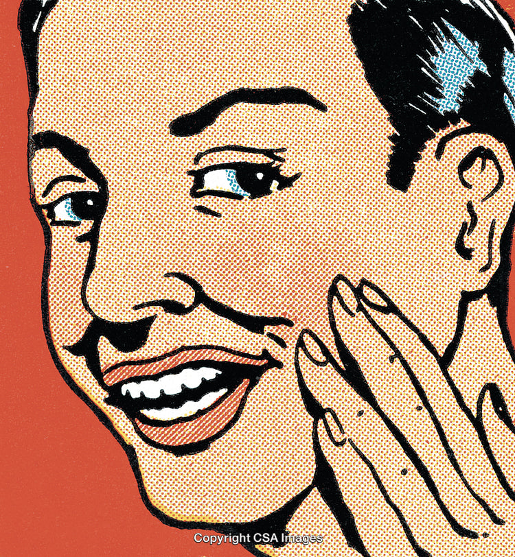 Vintage Comic Style Illustration of a Smiling Person on Bold Background
