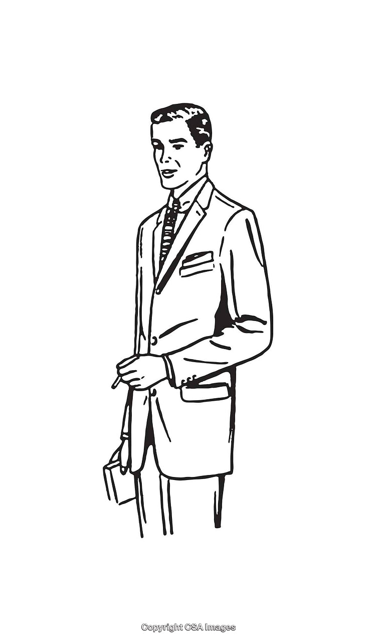 Classic Black and White Businessman Illustration in Formal Attire