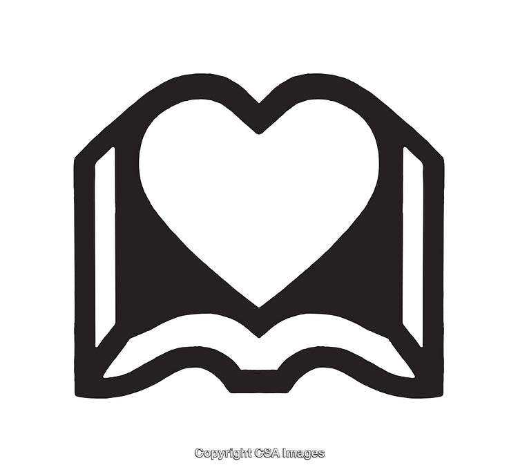 Black And White Illustration Of Book With Heart Icon Design