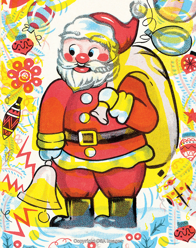 Vintage Santa Claus Illustration With Colorful Holiday Decorations