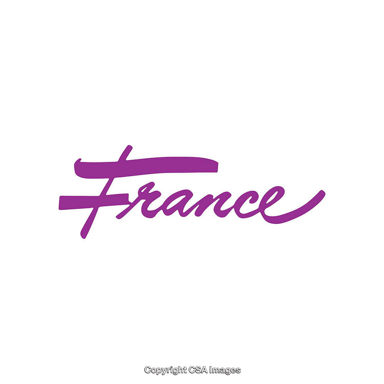Elegant Purple Handwritten Representation of France on White Background