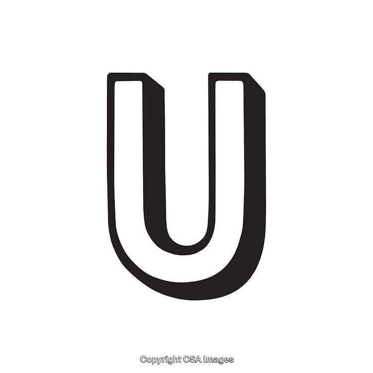 Bold Black And White Letter U Isolated on White Background