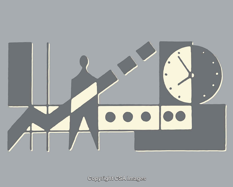 Abstract Geometric Line Art Design Featuring Clock and Modern Motifs