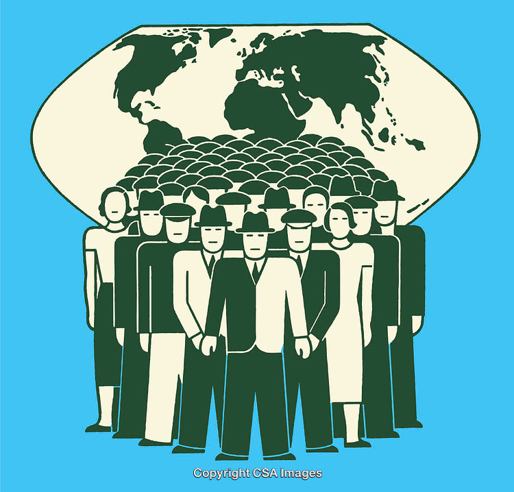 Illustration of Diverse People With Globe Representing Unity and Community