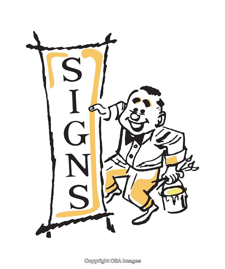 Retro Style Sign Painter Illustration with Smiling Character and Tools