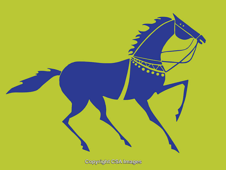 Stylized Silhouette of a Walking Horse with Decorative Reins