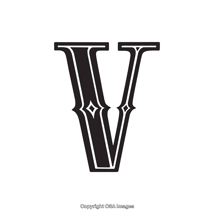 Elegant Letter V in Serif Style with Decorative Elements