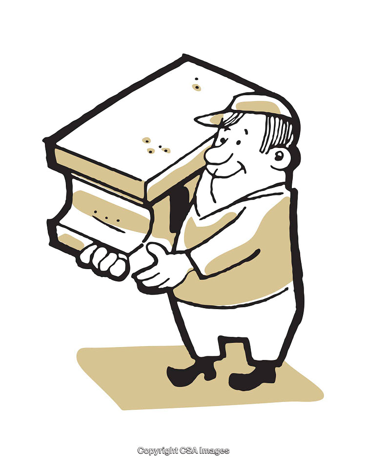 Cartoon Worker Carrying Heavy Desk Illustration on White Background
