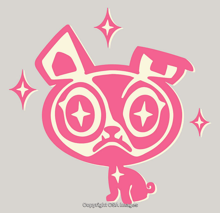 Stylized Pink Abstract Design of a Small Pet Character with Sparkling Eyes