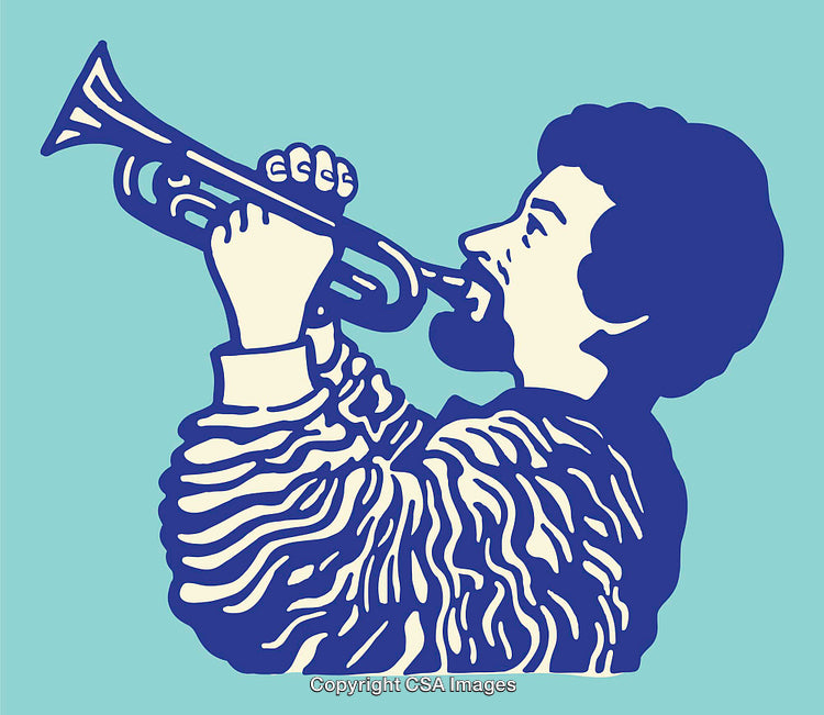 Colorful Illustration of a Musician Playing a Trumpet with Passion