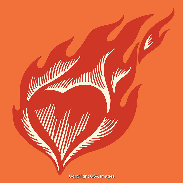 Heart Shaped Flame Illustration in Bold and Vibrant Line Art Style