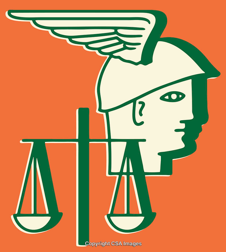 Justice and Winged Helmet Icon in Bold Line Drawing