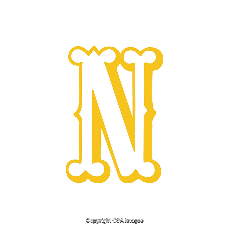 Decorative Yellow Letter N with Bold Typography on White Background