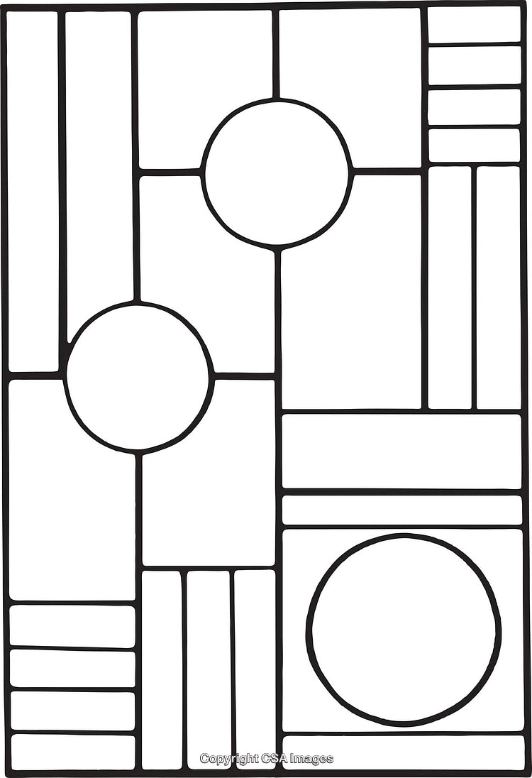 Geometric Line Drawing With Circular and Rectangular Patterns in Black and White