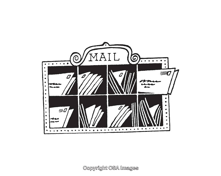 Black and White Line Art Illustration of Organized Mail in Compartments