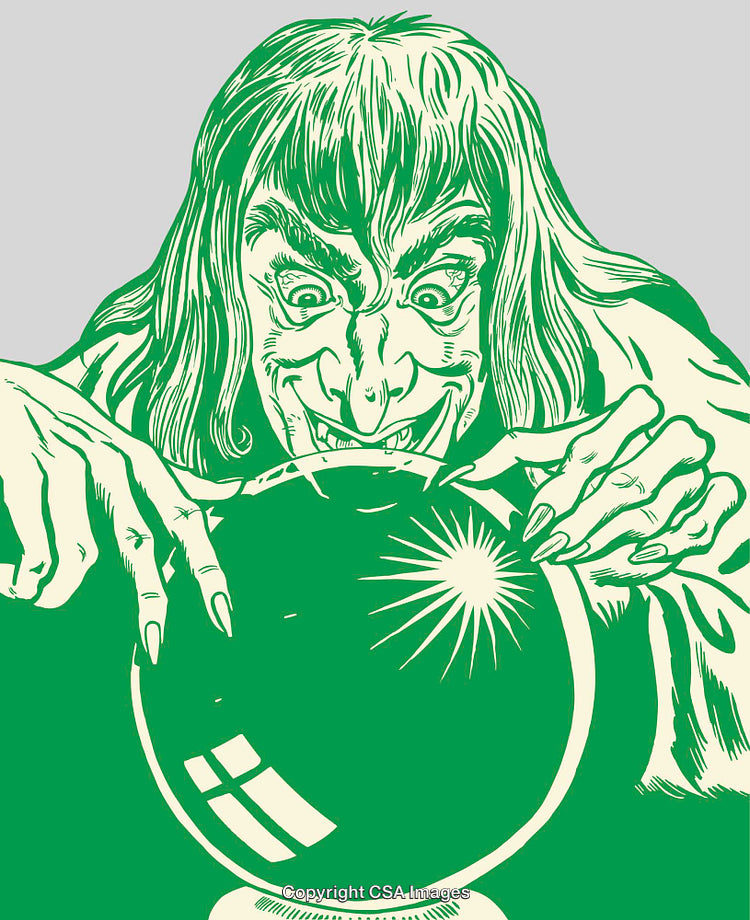 Illustration of a Witch Gazing Into a Glowing Crystal Ball