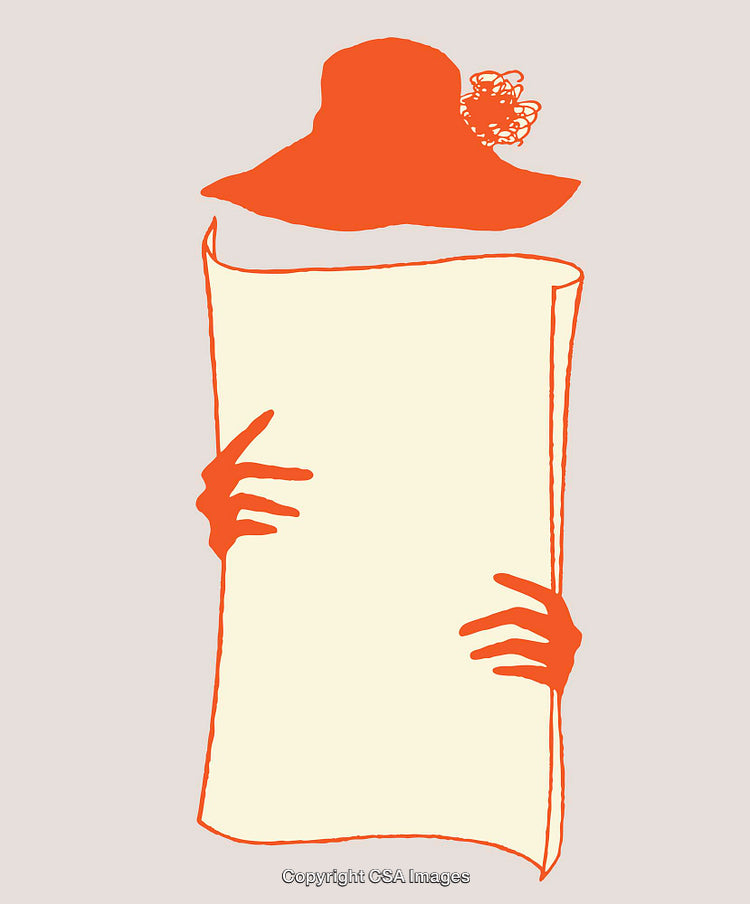 Minimalist Illustration of a Figure with a Wide-Brim Hat Holding a Scroll