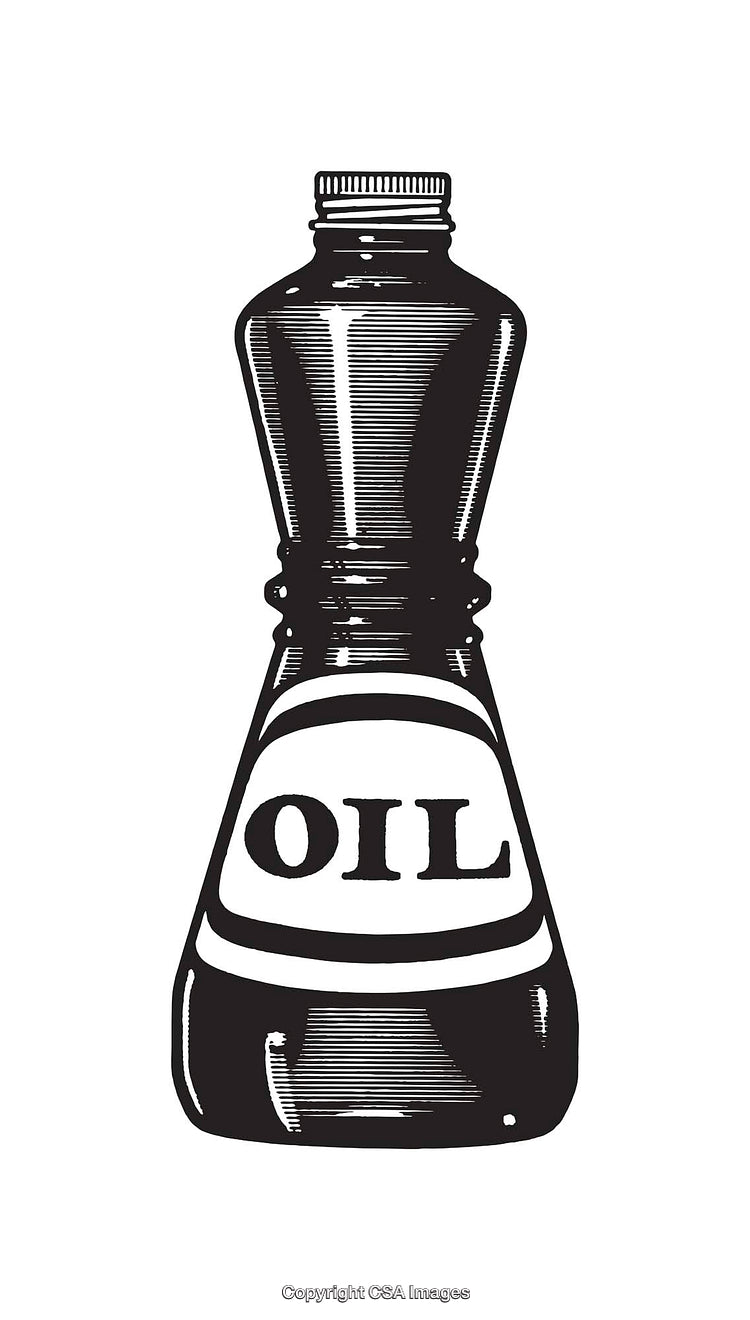 Vintage Style Line Art Illustration of Oil Bottle in Black and White