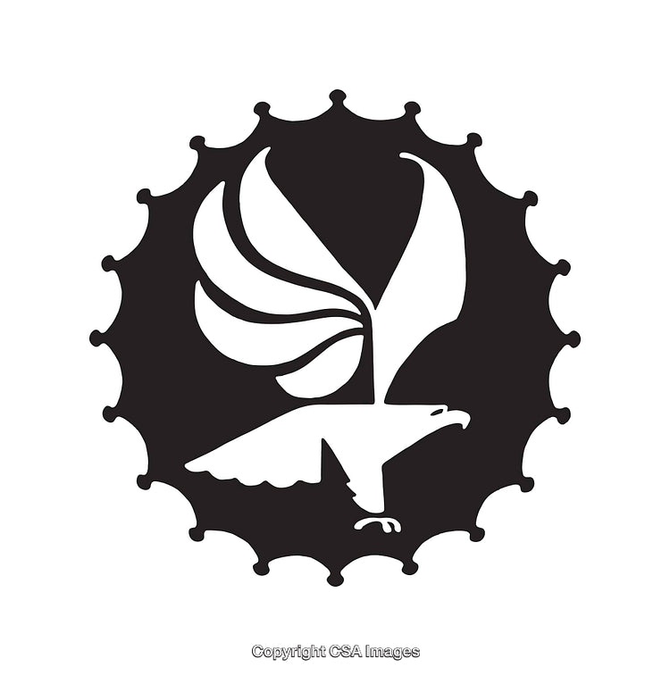 Monochrome Icon of a Soaring Eagle Within a Gear-Like Frame