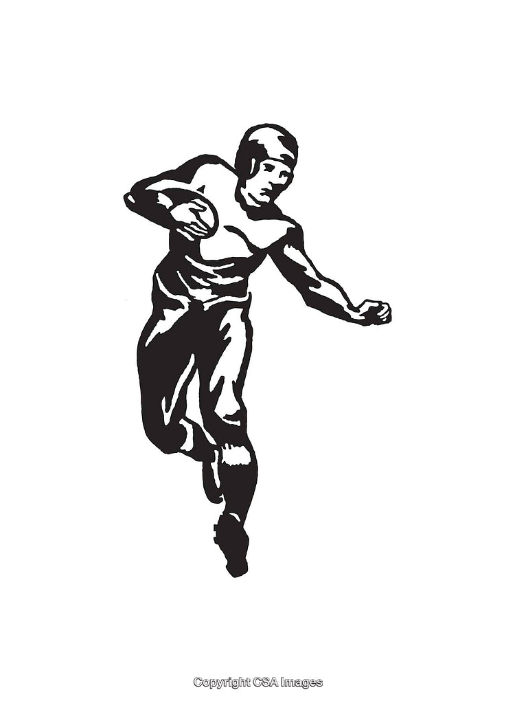Monochrome Illustration of an Athlete Holding a Football in Motion