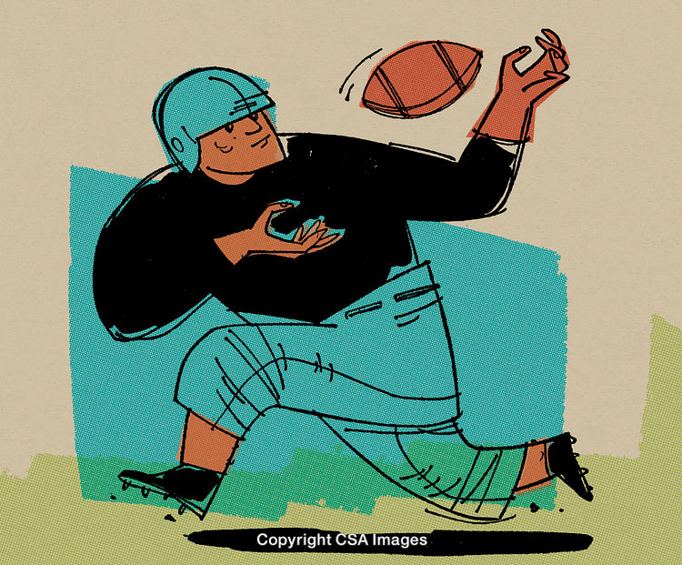 Illustration of Football Player in Action Catching a Football