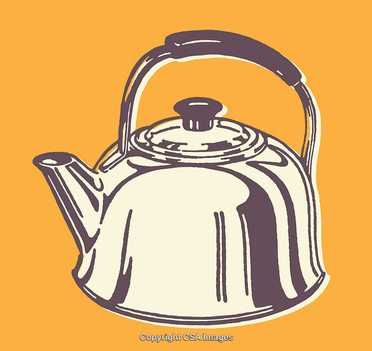 Vintage Teapot Illustration in Minimalist Style with Bright Orange Background